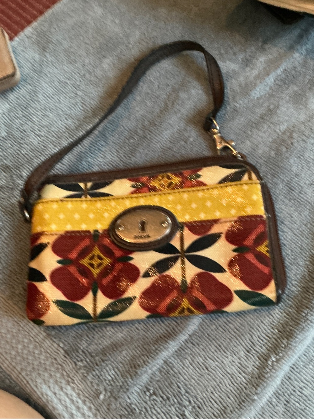 Fossil Yellow Floral Patent Wristlet Clutch